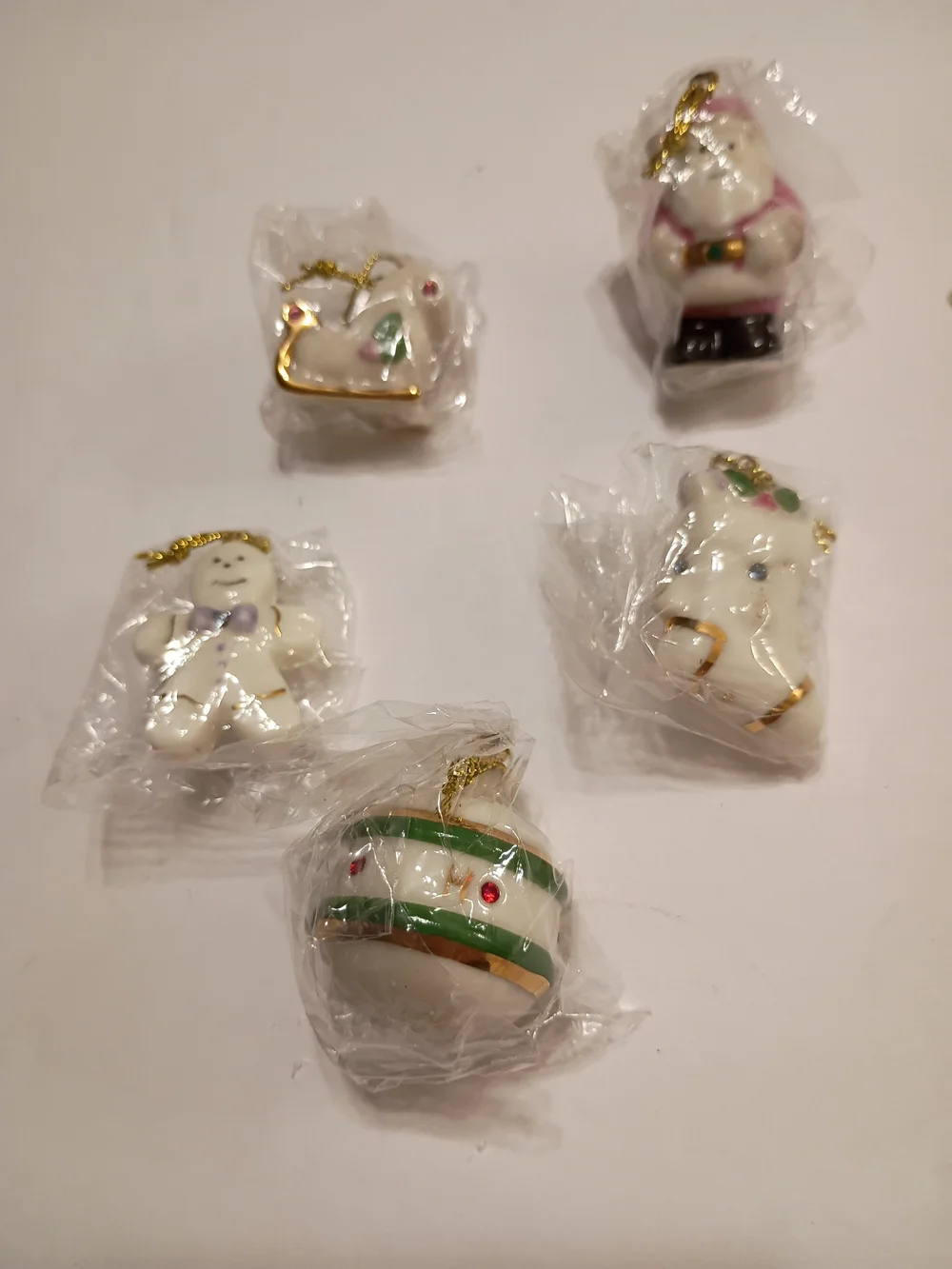 Vintage Lenox Porcelain White Holiday Ornament Set(5)